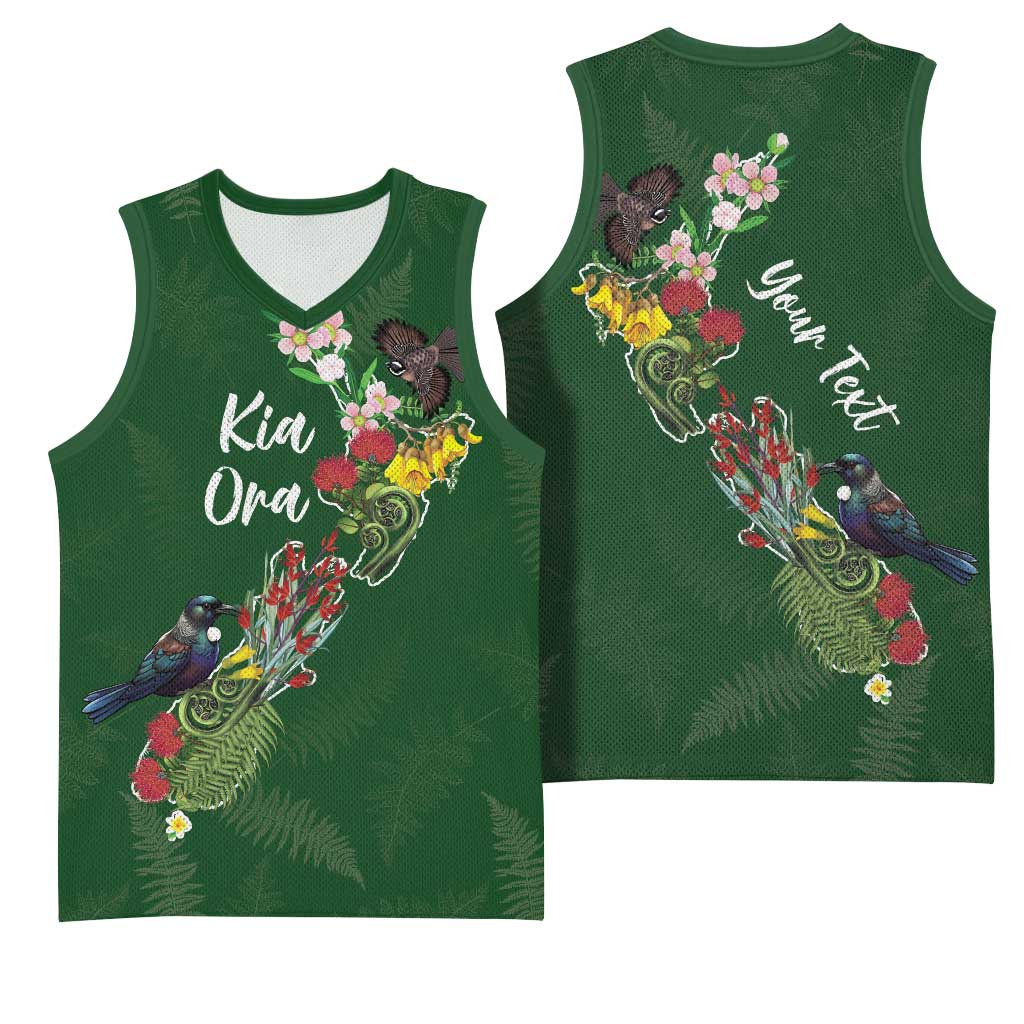 Kia Ora New Zealand Floral Personalized Basketball Jersey Sage Green - Polynesian Pride
