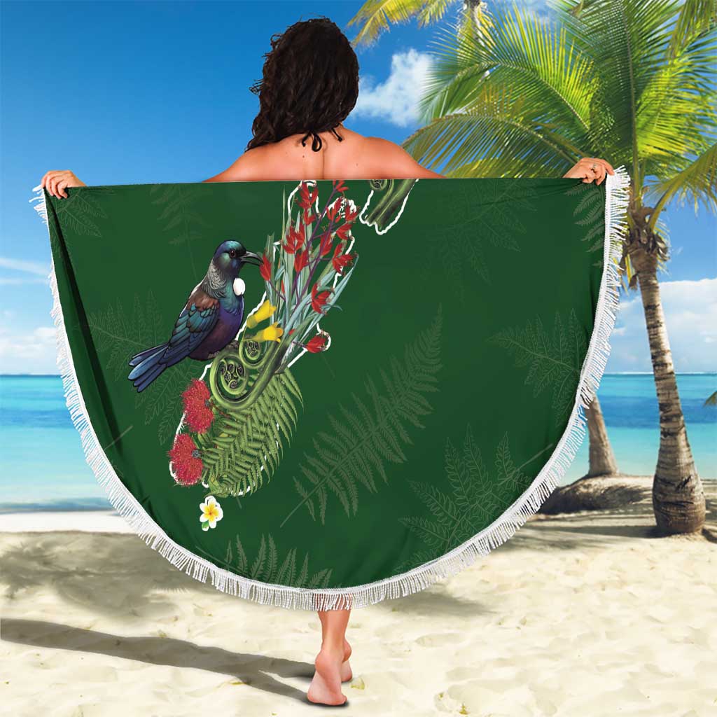 Kia Ora New Zealand Floral Beach Blanket Sage Green - Polynesian Pride