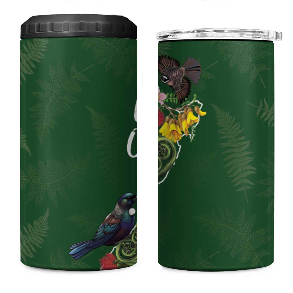 Kia Ora New Zealand Floral 4 in 1 Can Cooler Tumbler Sage Green - Polynesian Pride