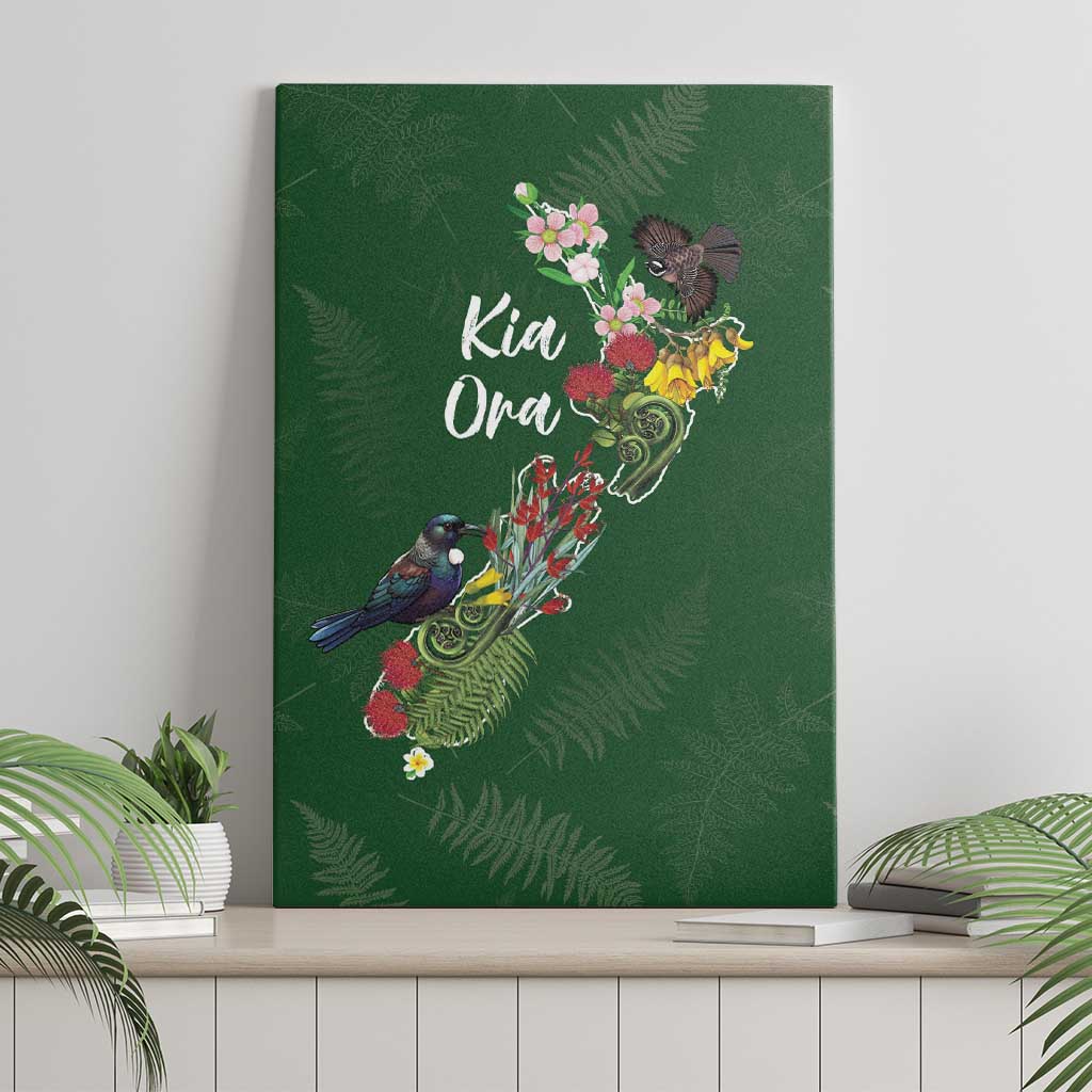 Kia Ora New Zealand Floral Canvas Wall Art Sage Green - Polynesian Pride