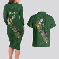 Kia Ora New Zealand Floral Personalized Couples Matching Long Sleeve Bodycon Dress and Hawaiian Shirt Sage Green - Polynesian Pride