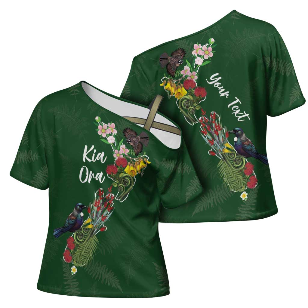 Kia Ora New Zealand Floral Personalized Cross Shoulder Shirt Sage Green - Polynesian Pride