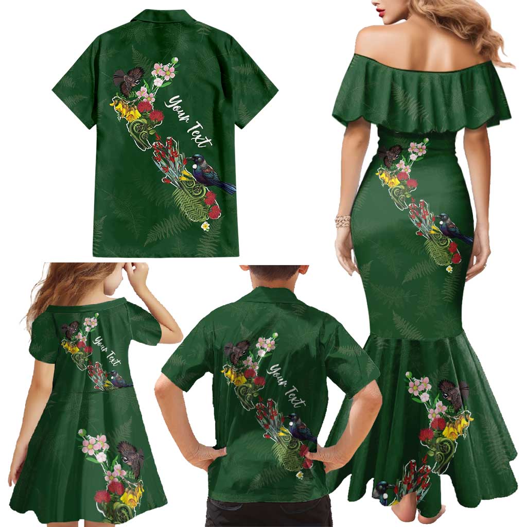 Kia Ora New Zealand Floral Personalized Family Matching Mermaid Dress and Hawaiian Shirt Sage Green - Polynesian Pride