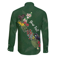 Kia Ora New Zealand Floral Personalized Family Matching Off The Shoulder Long Sleeve Dress and Hawaiian Shirt Sage Green - Polynesian Pride
