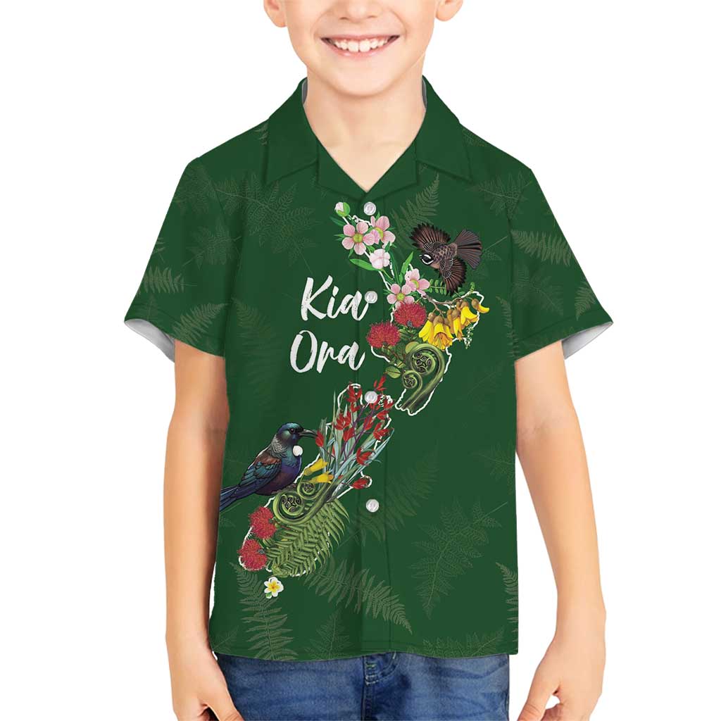 Kia Ora New Zealand Floral Personalized Family Matching Off Shoulder Short Dress and Hawaiian Shirt Sage Green - Polynesian Pride