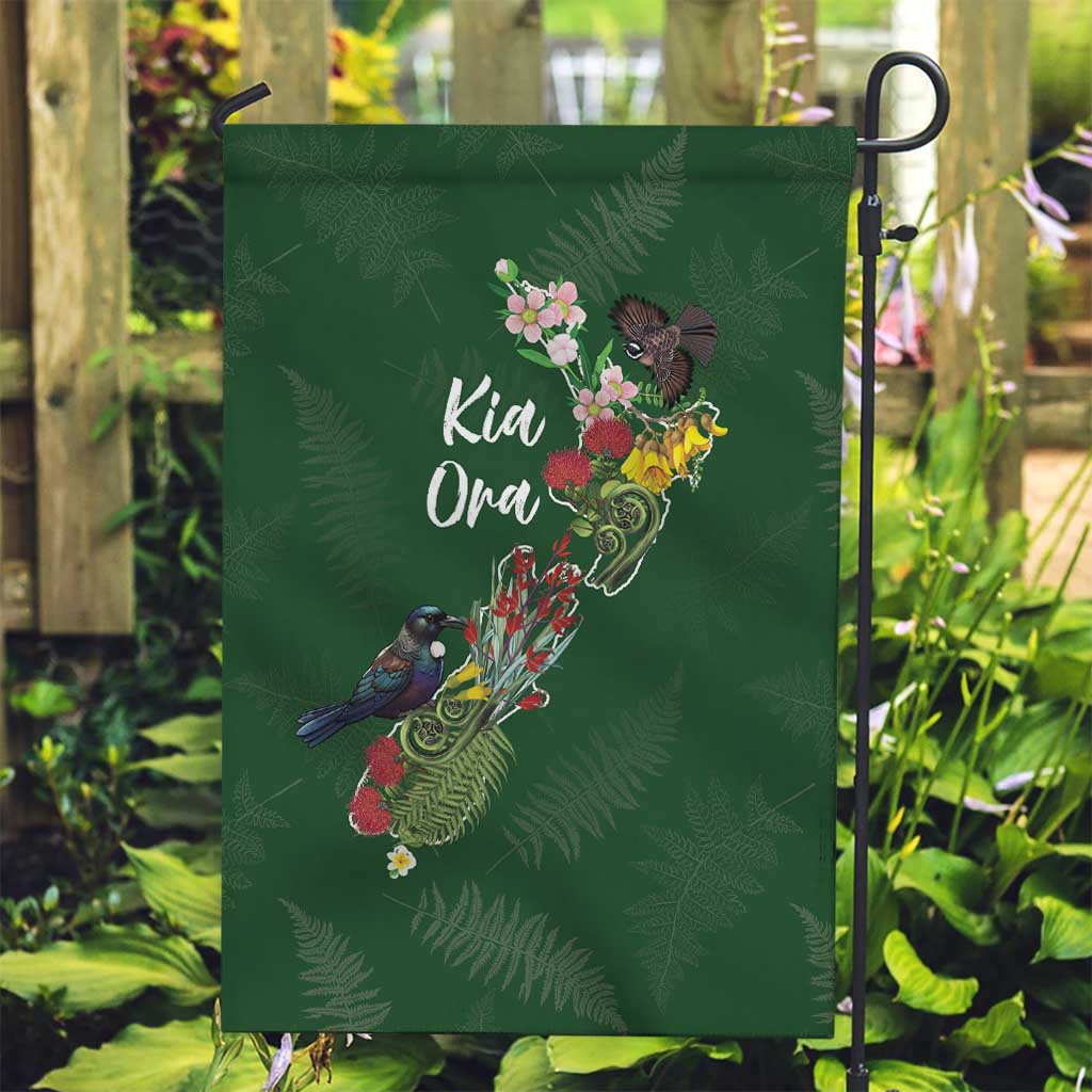 Kia Ora New Zealand Floral Garden Flag Sage Green - Polynesian Pride