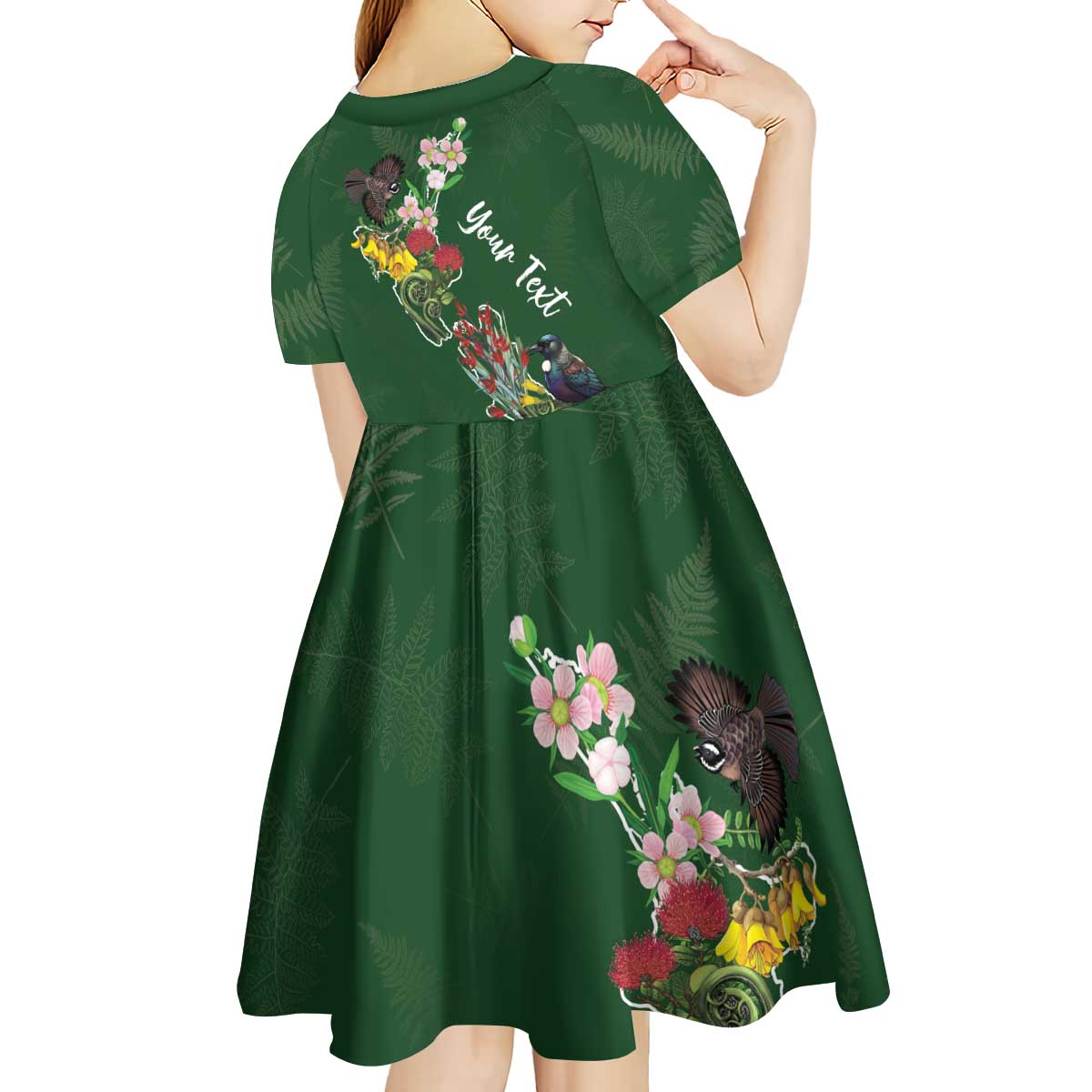 Kia Ora New Zealand Floral Personalized Kid Short Sleeve Dress Sage Green - Polynesian Pride