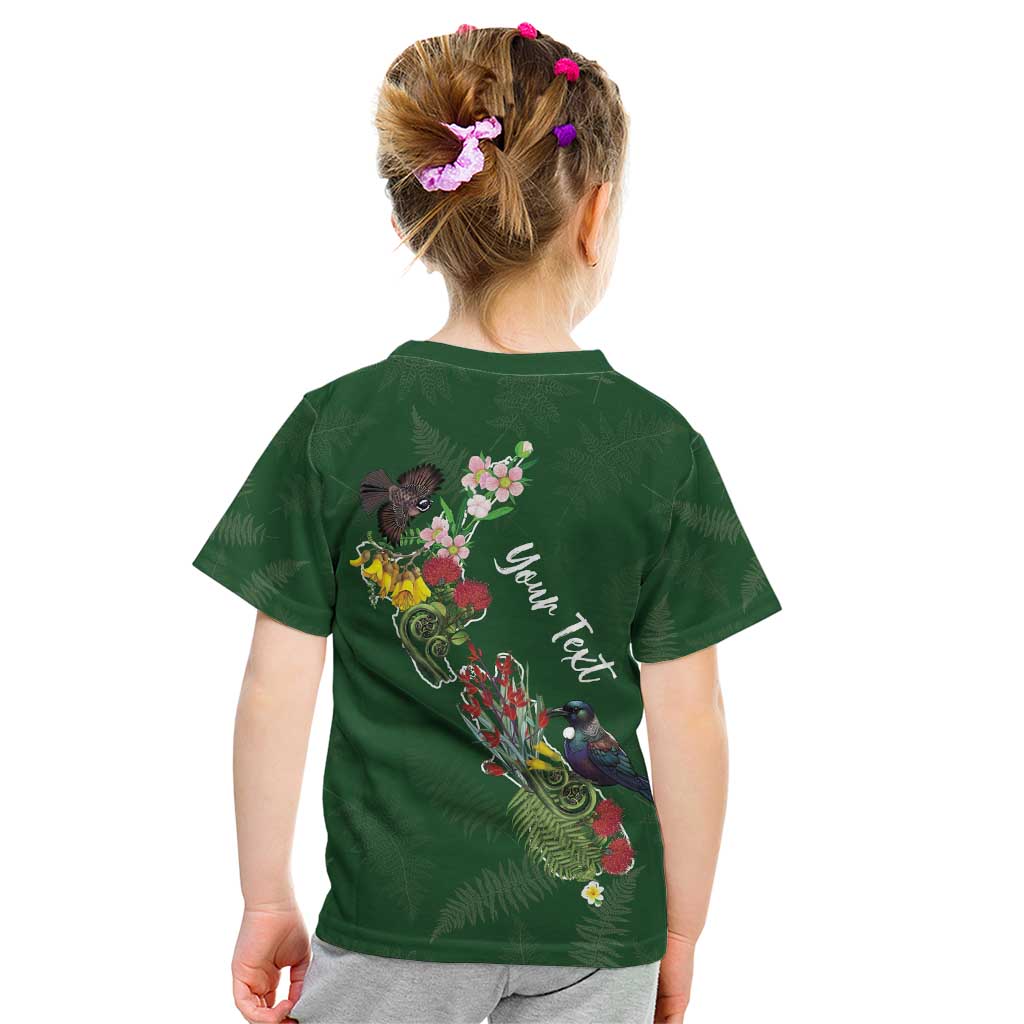 Kia Ora New Zealand Floral Personalized Kid T Shirt Sage Green - Polynesian Pride