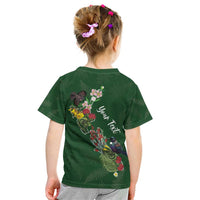 Kia Ora New Zealand Floral Personalized Kid T Shirt Sage Green - Polynesian Pride