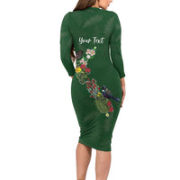 Kia Ora New Zealand Floral Personalized Long Sleeve Bodycon Dress Sage Green - Polynesian Pride