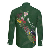 Kia Ora New Zealand Floral Personalized Long Sleeve Button Shirt Sage Green - Polynesian Pride