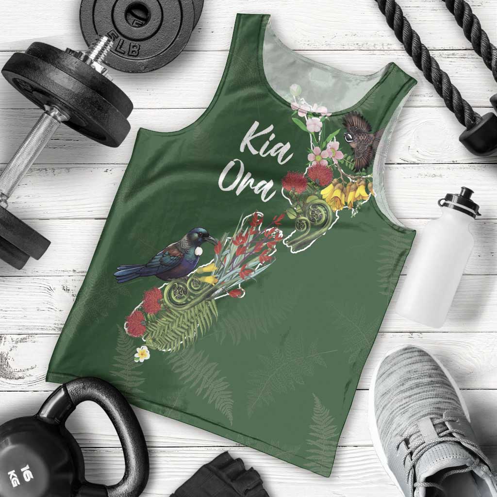 Kia Ora New Zealand Floral Personalized Men Tank Top Sage Green - Polynesian Pride