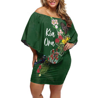Kia Ora New Zealand Floral Personalized Off Shoulder Short Dress Sage Green - Polynesian Pride