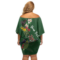 Kia Ora New Zealand Floral Personalized Off Shoulder Short Dress Sage Green - Polynesian Pride