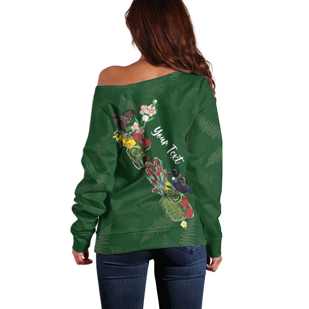 Kia Ora New Zealand Floral Personalized Off Shoulder Sweater Sage Green - Polynesian Pride