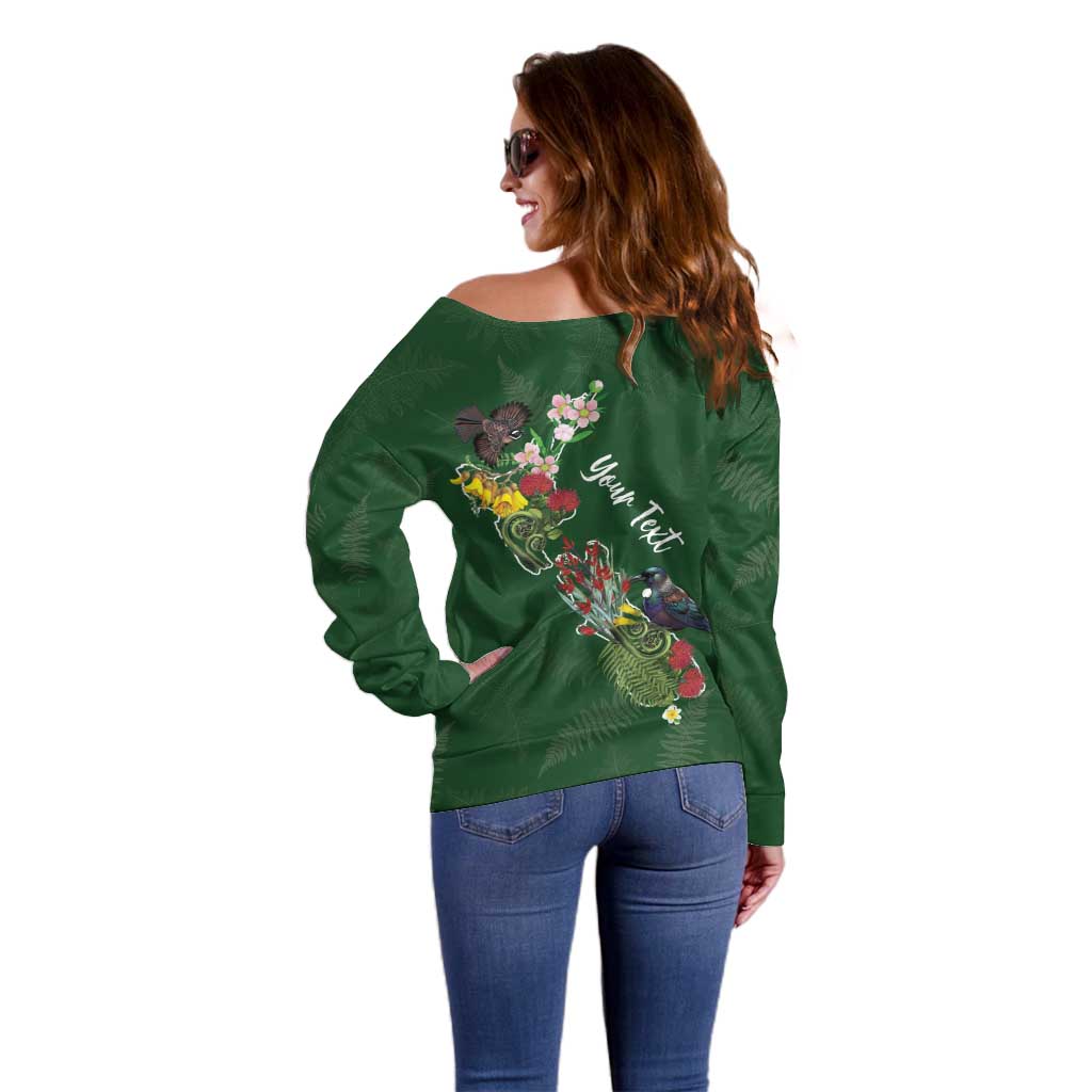 Kia Ora New Zealand Floral Personalized Off Shoulder Sweater Sage Green - Polynesian Pride