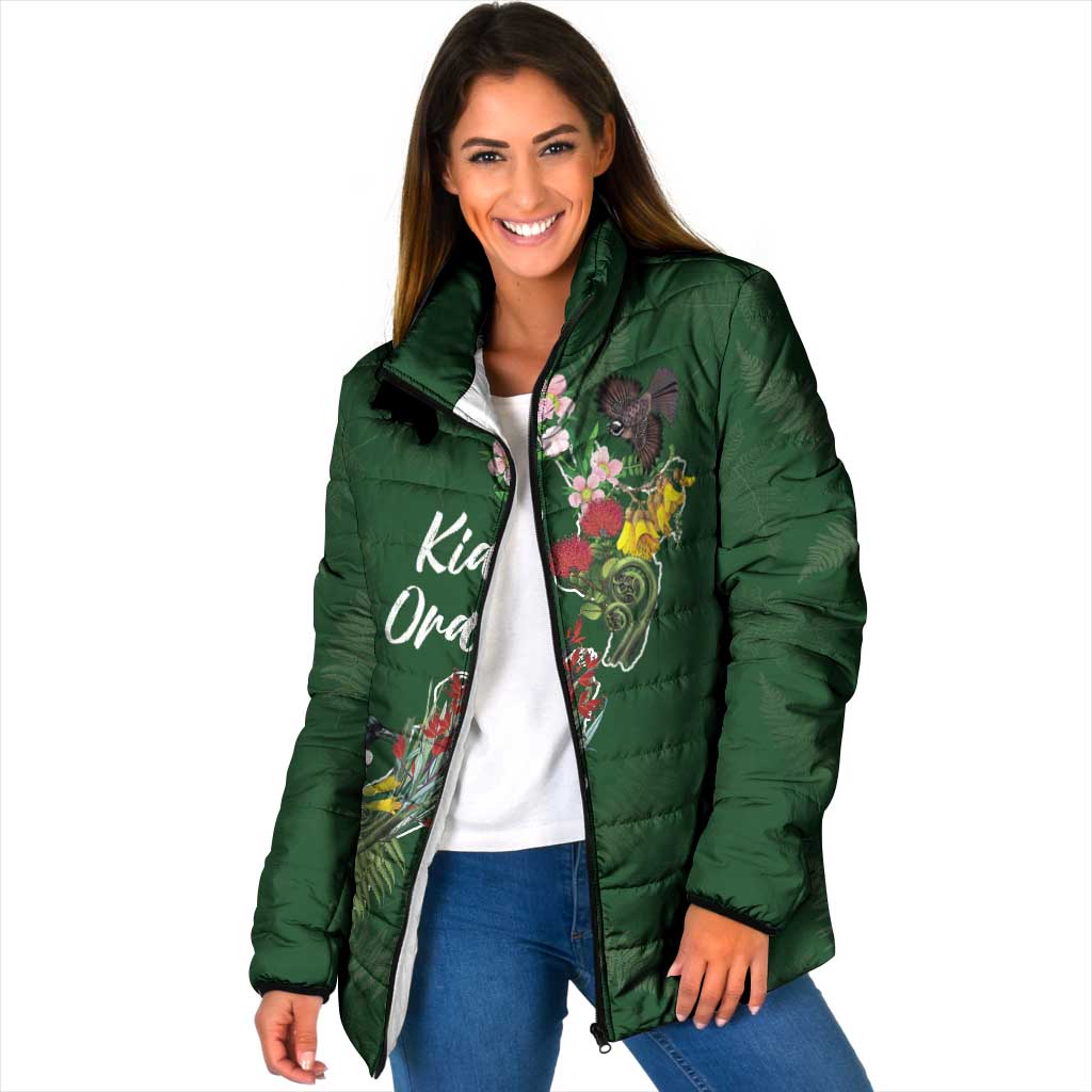 Kia Ora New Zealand Floral Personalized Padded Jacket Sage Green - Polynesian Pride