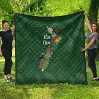 Kia Ora New Zealand Floral Quilt Sage Green - Polynesian Pride