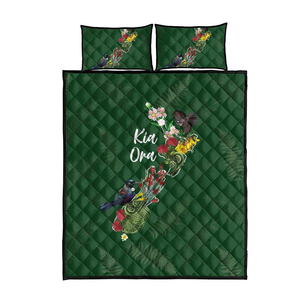 Kia Ora New Zealand Floral Quilt Bed Set Sage Green - Polynesian Pride