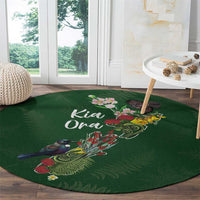 Kia Ora New Zealand Floral Round Carpet Sage Green - Polynesian Pride