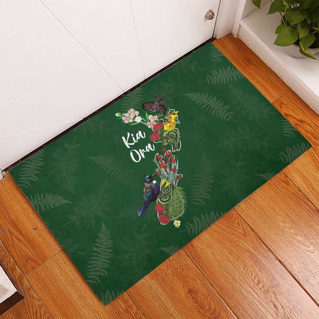 Kia Ora New Zealand Floral Rubber Doormat Sage Green - Polynesian Pride