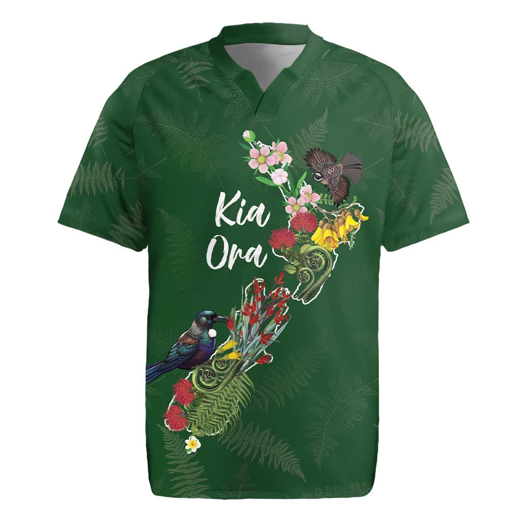 Kia Ora New Zealand Floral Personalized Rugby Jersey Sage Green - Polynesian Pride