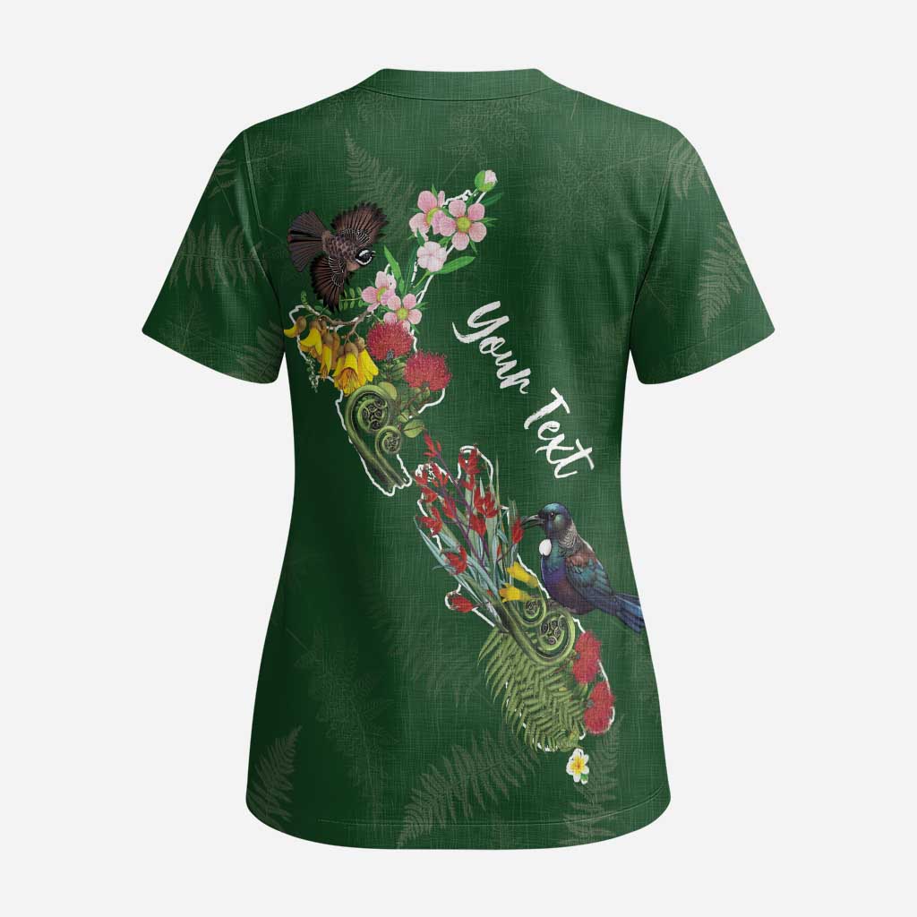 Kia Ora New Zealand Floral Personalized Scrub Top Sage Green - Polynesian Pride