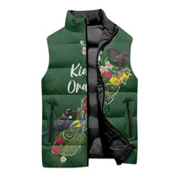 Kia Ora New Zealand Floral Personalized Sleeveless Puffer Jacket Sage Green - Polynesian Pride