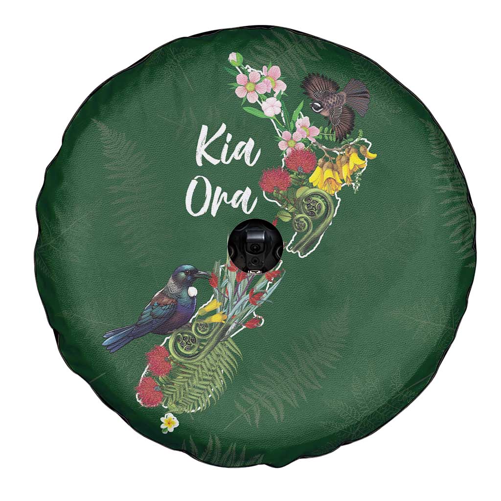 Kia Ora New Zealand Floral Spare Tire Cover Sage Green - Polynesian Pride