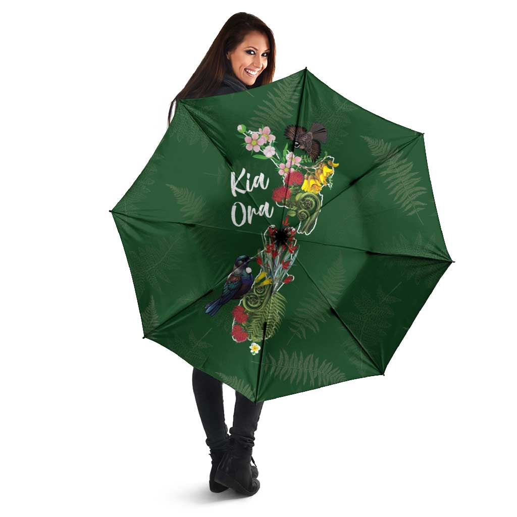 Kia Ora New Zealand Floral Umbrella Sage Green - Polynesian Pride