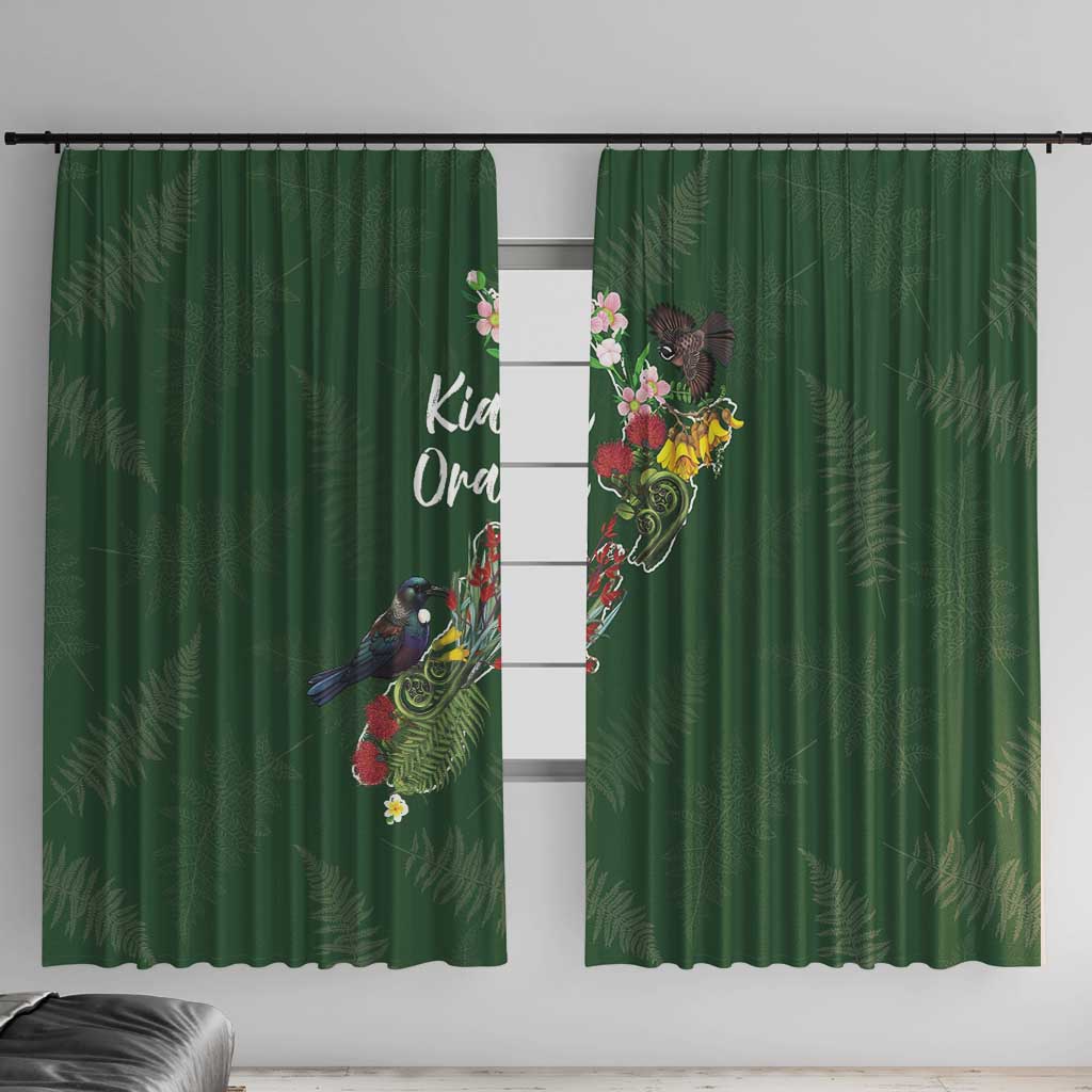 Kia Ora New Zealand Floral Window Curtain Sage Green - Polynesian Pride