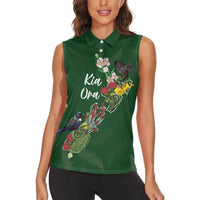 Kia Ora New Zealand Floral Personalized Women Sleeveless Polo Shirt Sage Green - Polynesian Pride