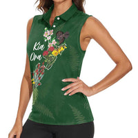 Kia Ora New Zealand Floral Personalized Women Sleeveless Polo Shirt Sage Green - Polynesian Pride