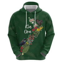 Kia Ora New Zealand Floral Personalized Zip Hoodie Sage Green - Polynesian Pride
