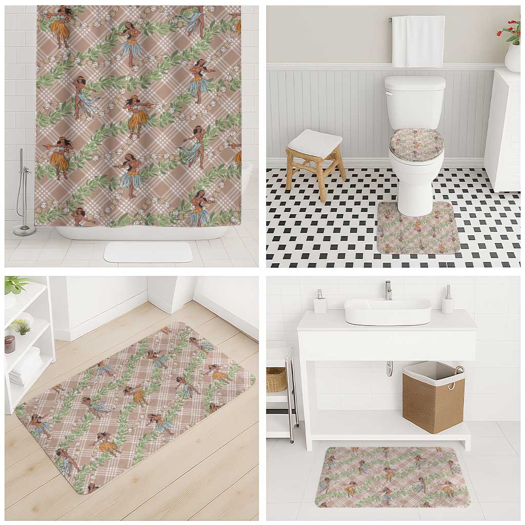 Beige Palaka Hula Girls Seamless Hawaii Aloha Bathroom Set - Polynesian Pride