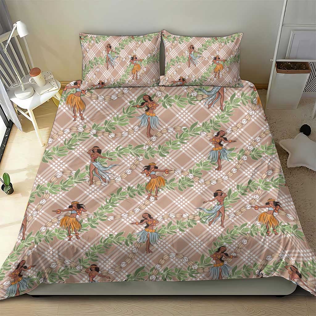 Beige Palaka Hula Girls Seamless Hawaii Aloha Bedding Set - Polynesian Pride