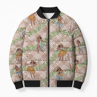 Beige Palaka Hula Girls Seamless Hawaii Aloha Bomber Puffer Jacket LT7 Unisex Beige - Polynesian Pride