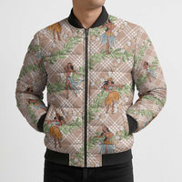 Beige Palaka Hula Girls Seamless Hawaii Aloha Bomber Puffer Jacket LT7 - Polynesian Pride
