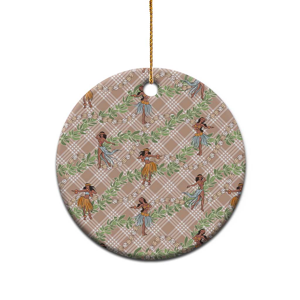 Beige Palaka Hula Girls Seamless Hawaii Aloha Ceramic Ornament - Polynesian Pride