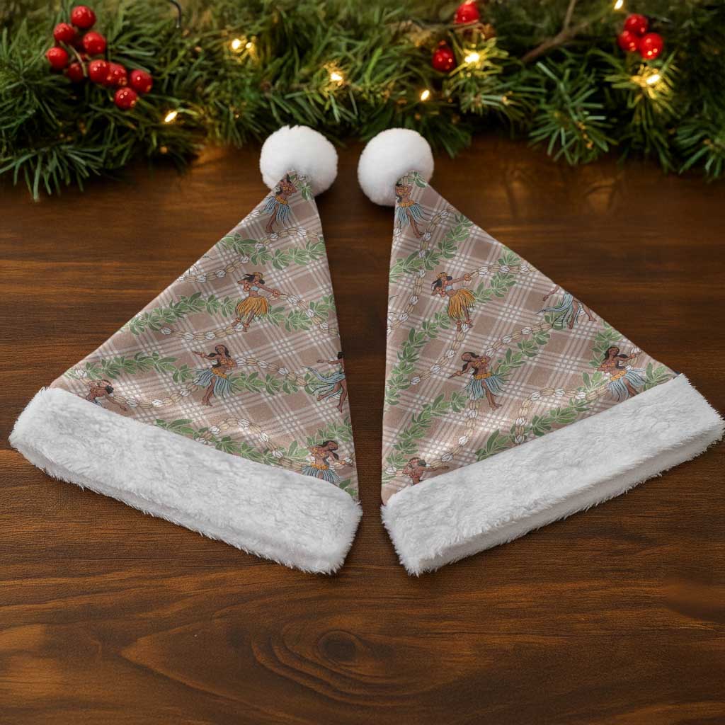 Beige Palaka Hula Girls Seamless Hawaii Aloha Christmas Santa Hat - Polynesian Pride