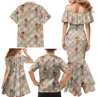 Beige Palaka Hula Girls Seamless Hawaii Aloha Family Matching Mermaid Dress and Hawaiian Shirt - Polynesian Pride