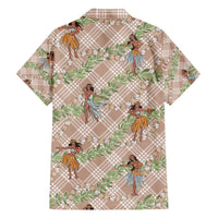 Beige Palaka Hula Girls Seamless Hawaii Aloha Family Matching Off The Shoulder Long Sleeve Dress and Hawaiian Shirt - Polynesian Pride