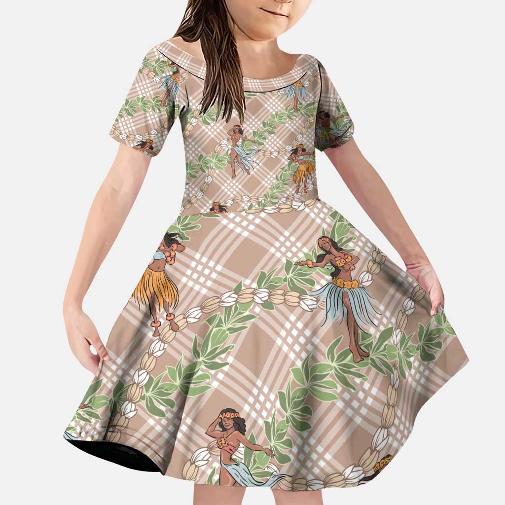 Beige Palaka Hula Girls Seamless Hawaii Aloha Family Matching Puletasi and Hawaiian Shirt - Polynesian Pride