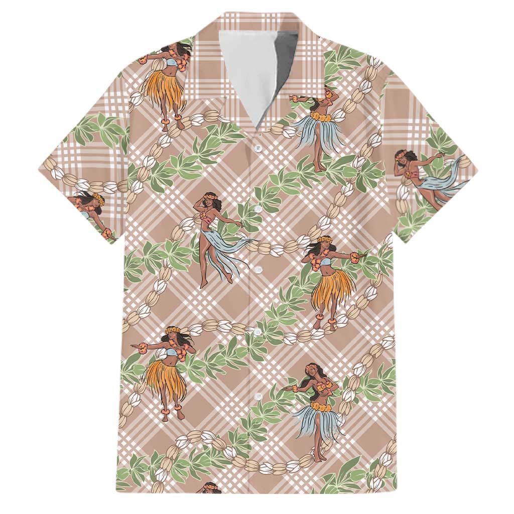 Beige Palaka Hula Girls Seamless Hawaii Aloha Family Matching Puletasi and Hawaiian Shirt - Polynesian Pride