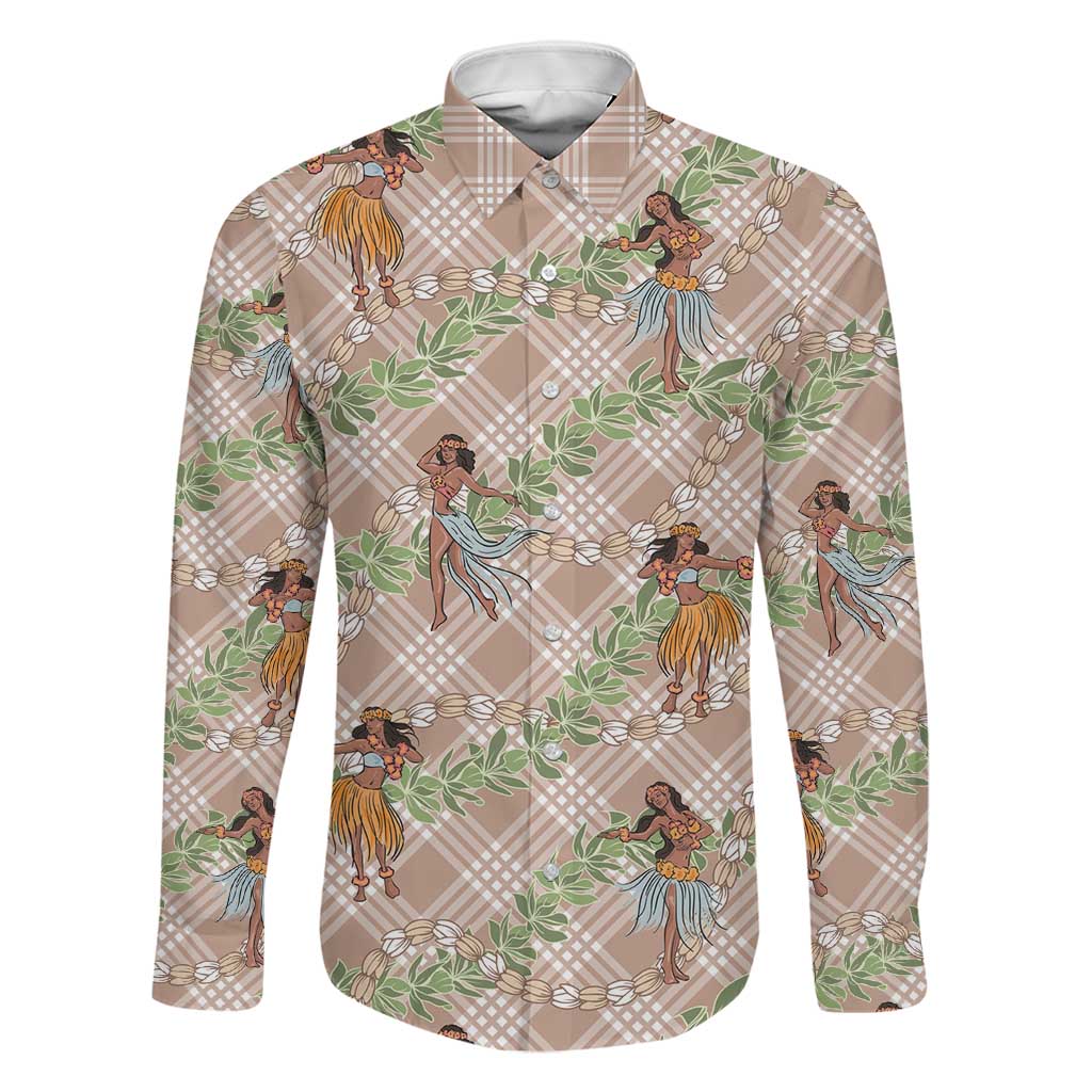 Beige Palaka Hula Girls Seamless Hawaii Aloha Family Matching Puletasi and Hawaiian Shirt - Polynesian Pride