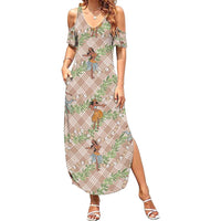 Beige Palaka Hula Girls Seamless Hawaii Aloha Family Matching Summer Maxi Dress and Hawaiian Shirt - Polynesian Pride