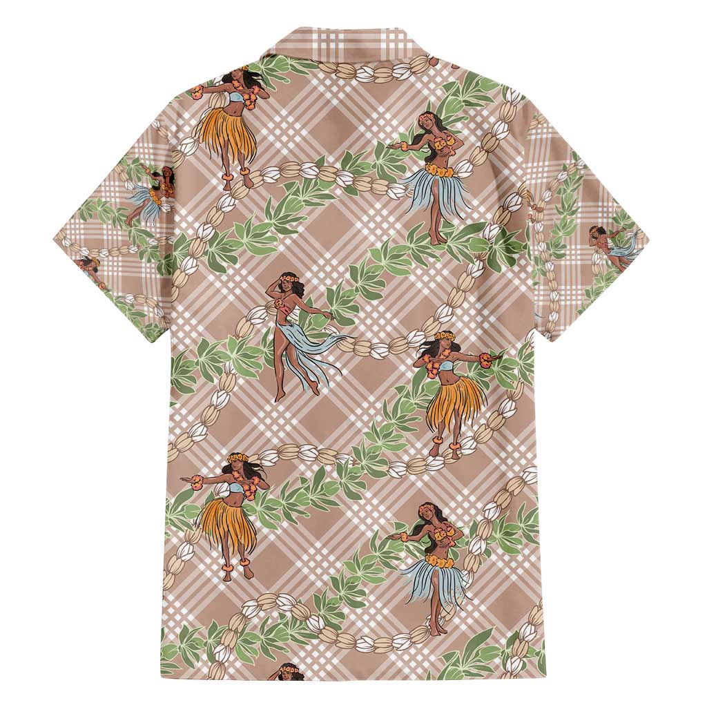 Beige Palaka Hula Girls Seamless Hawaii Aloha Family Matching Tank Maxi Dress and Hawaiian Shirt - Polynesian Pride