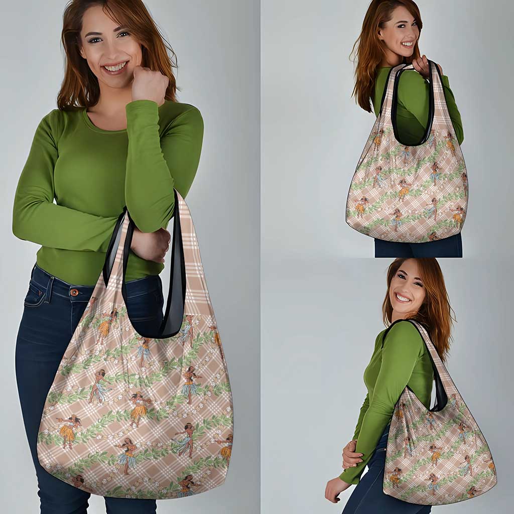 Beige Palaka Hula Girls Seamless Hawaii Aloha Grocery Bag - Polynesian Pride