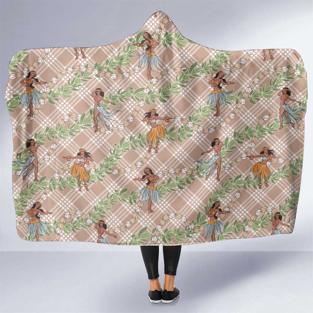 Beige Palaka Hula Girls Seamless Hawaii Aloha Hooded Blanket - Polynesian Pride