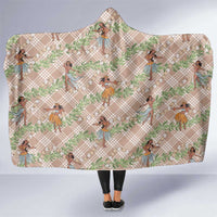 Beige Palaka Hula Girls Seamless Hawaii Aloha Hooded Blanket - Polynesian Pride